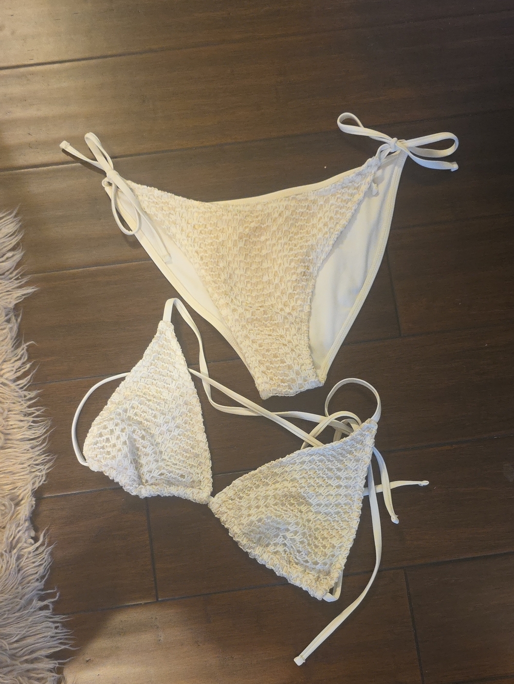 wild fable Cream Crochet Tie-Side Triangle Bikini